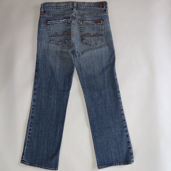 7 FOR ALL MANKIND SIZE 25x25 "CROPPED" LENGTH BOOTCUT BLUE JEANS MADE IN USA - Picture 4 of 6